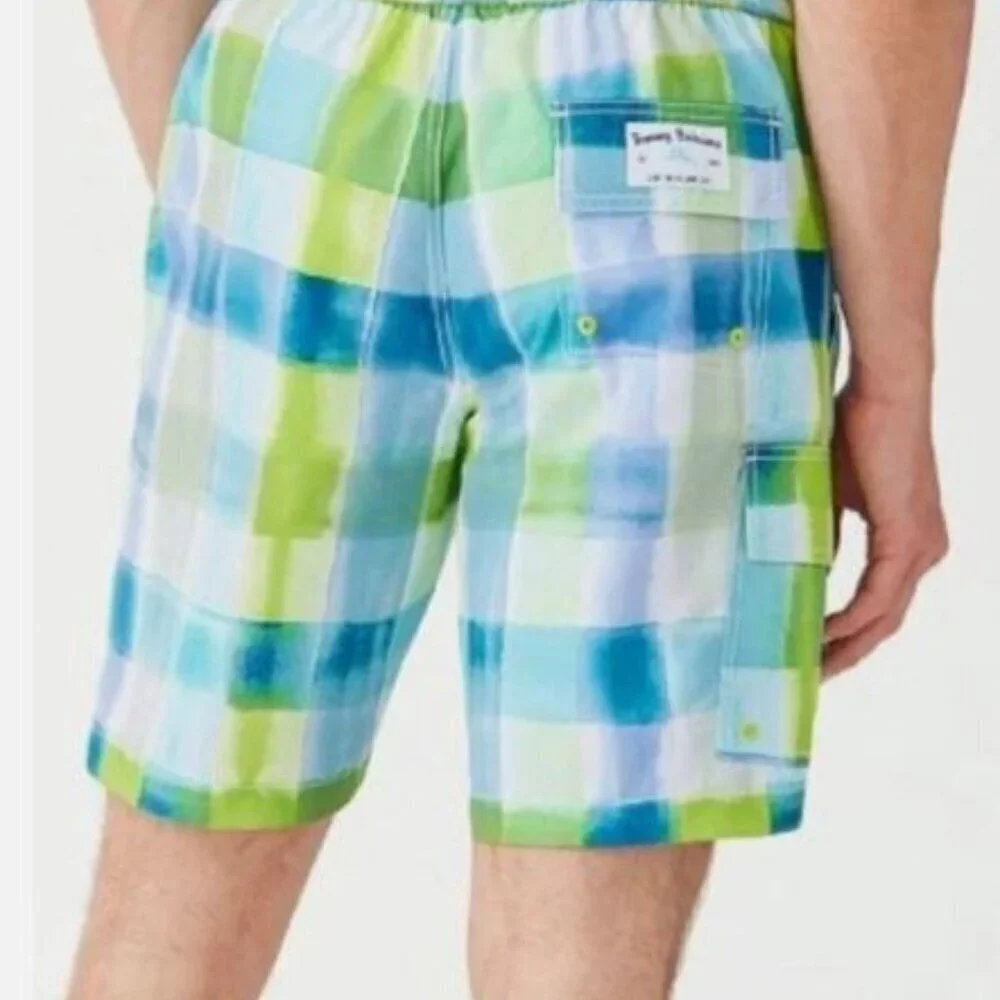 Tommy Bahama Mens Blue Green Plaid Pockets Swim Trunks Plus Sz 3XL Big New